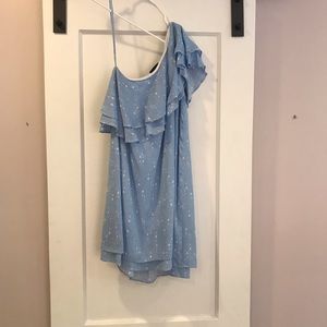 Light blue one shoulder ruffle dress
